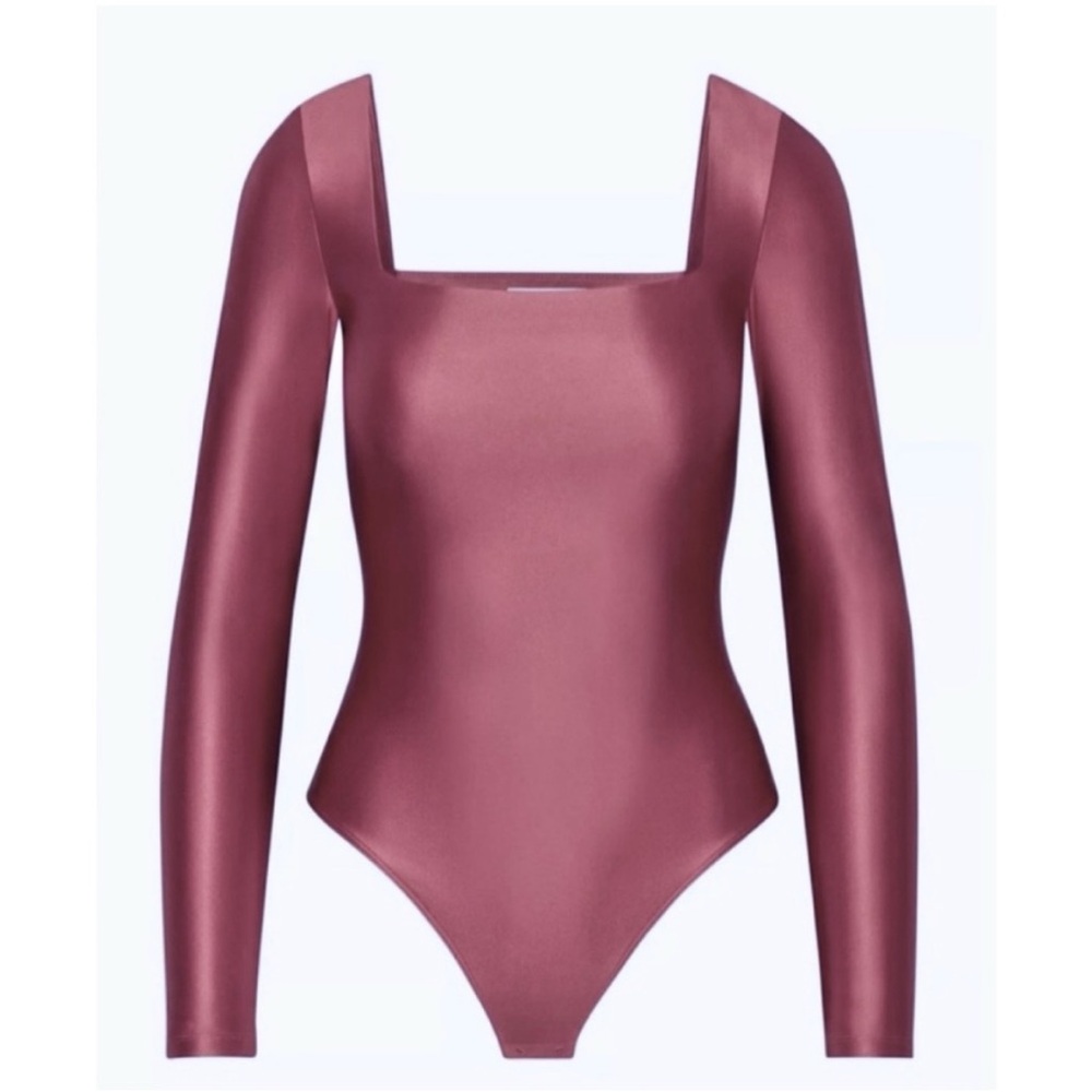 nwot Babaton satin squareneck contour bodysuit S Red Willow